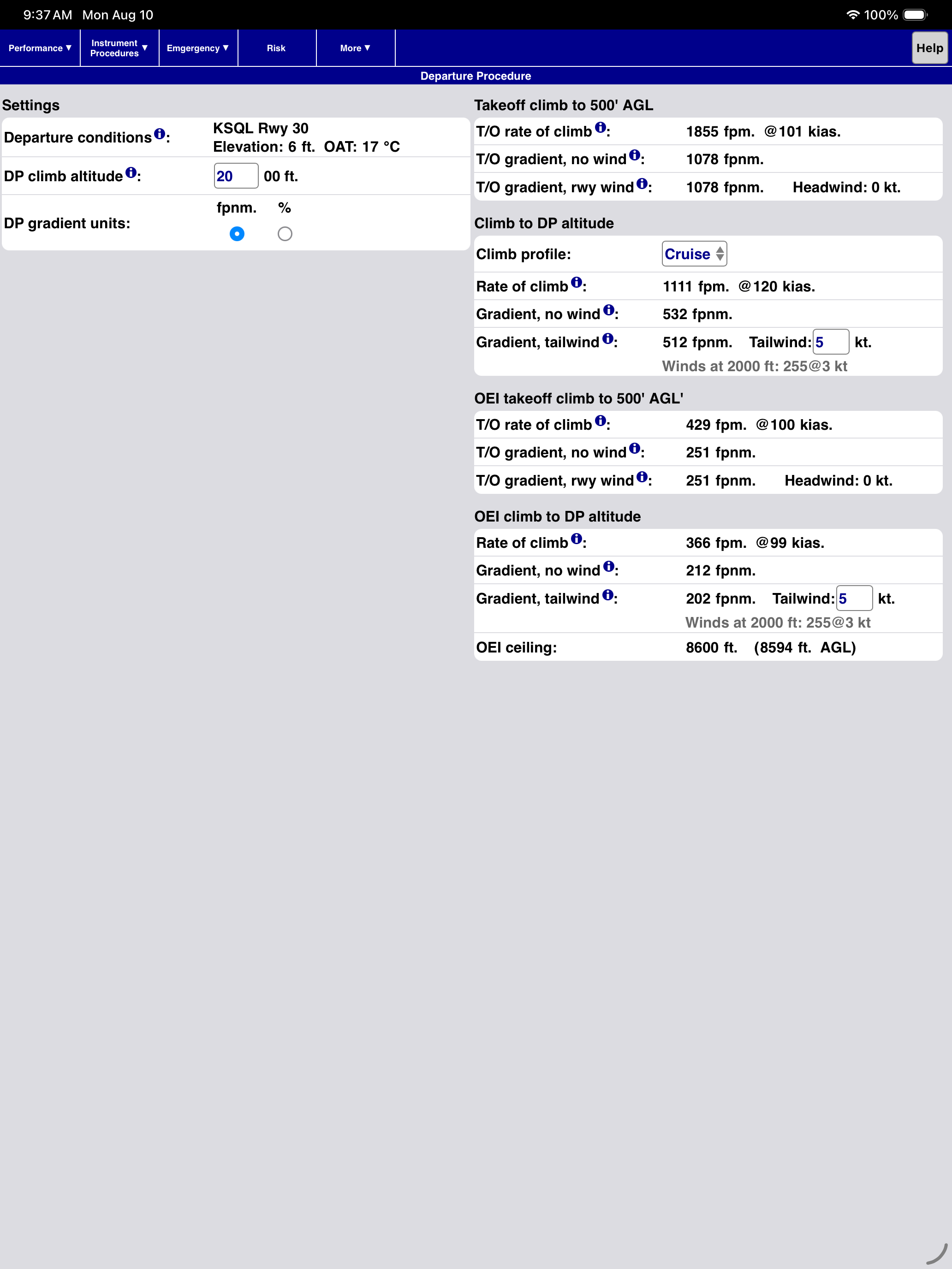 Departure Procedure page